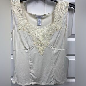 Lace Sequin Tank Top Worthington Stretch Overlay Sleeveless IVORY Large Y2K LG